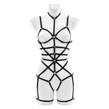 Black Strap to the Max Harness Set, one size fits 40–65 kg (88–143 lbs), edgy cutebaddie style, festival fashion, lingerie layering