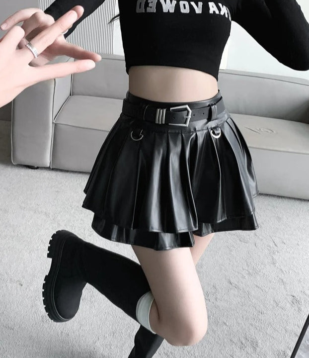 Black vegan leather mini skirt, kawaii cutecore DDLG aesthetic, alt princess vibes
