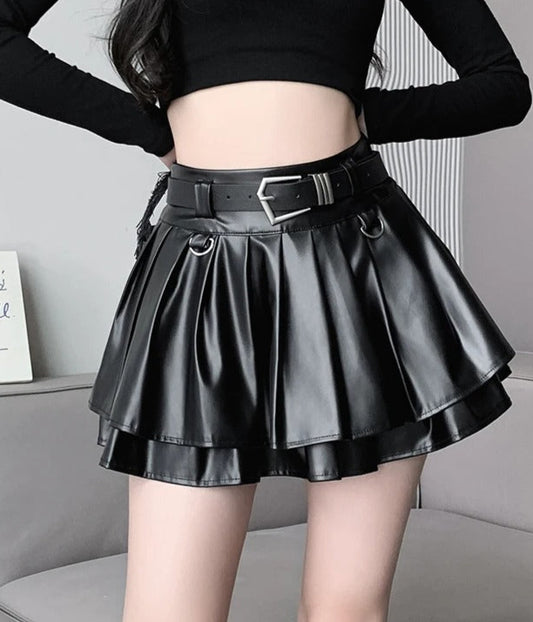 Blackout Beauty Vegan Leather Skirt, soft matte black, kawaii DDLG alt baddie fashion