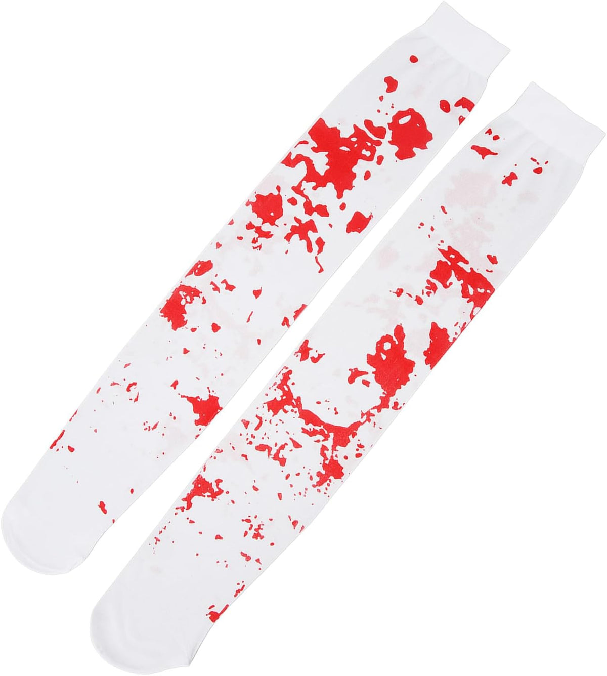 Close up of blood splatter texture on opaque white Halloween horror tights