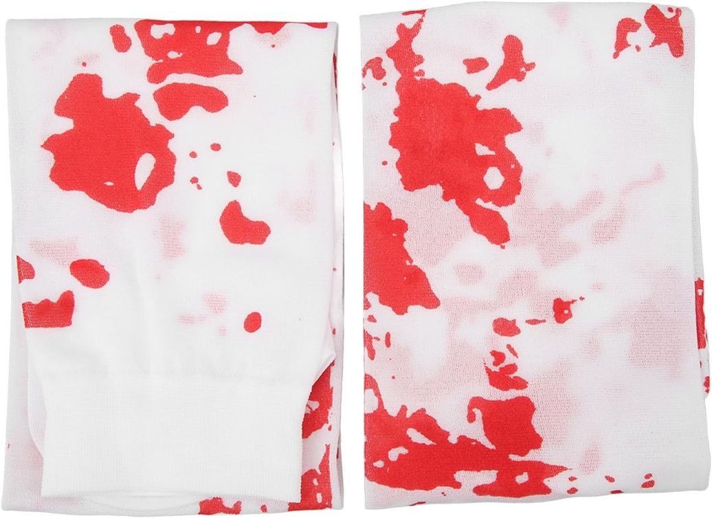 Stretchy opaque fabric texture detail on Bloody Doll horror tights