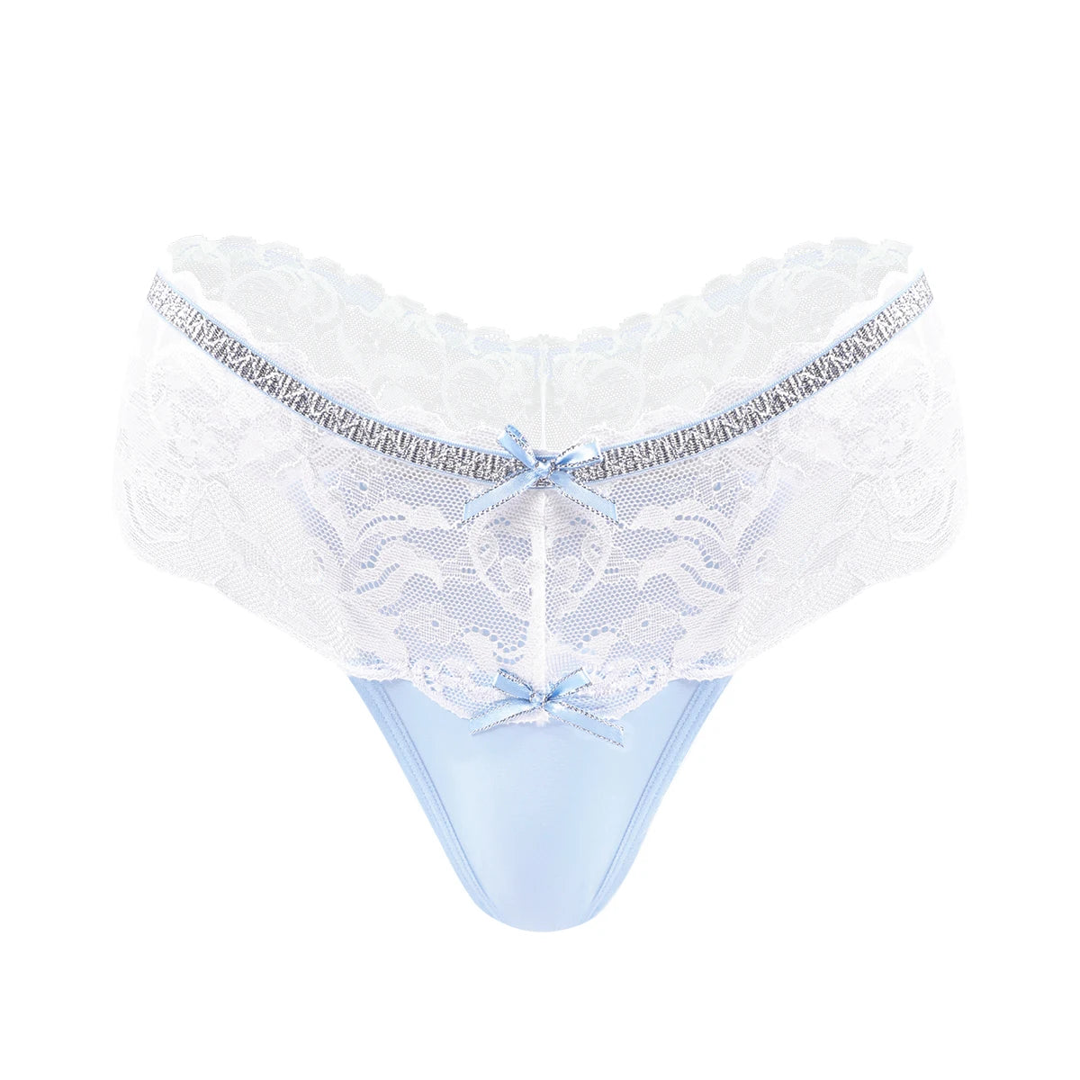 Blue coquette lace panties with flirty low-rise waist, playful soft girl lingerie in pastel kawaii vibes