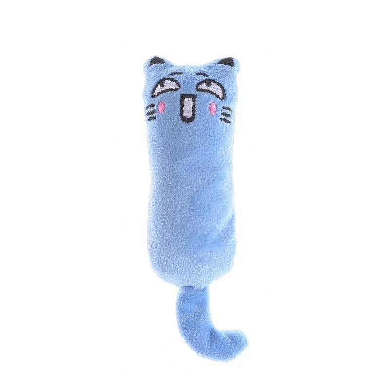 Blue kawaii catnip pillow toy designed for zoomies and naps