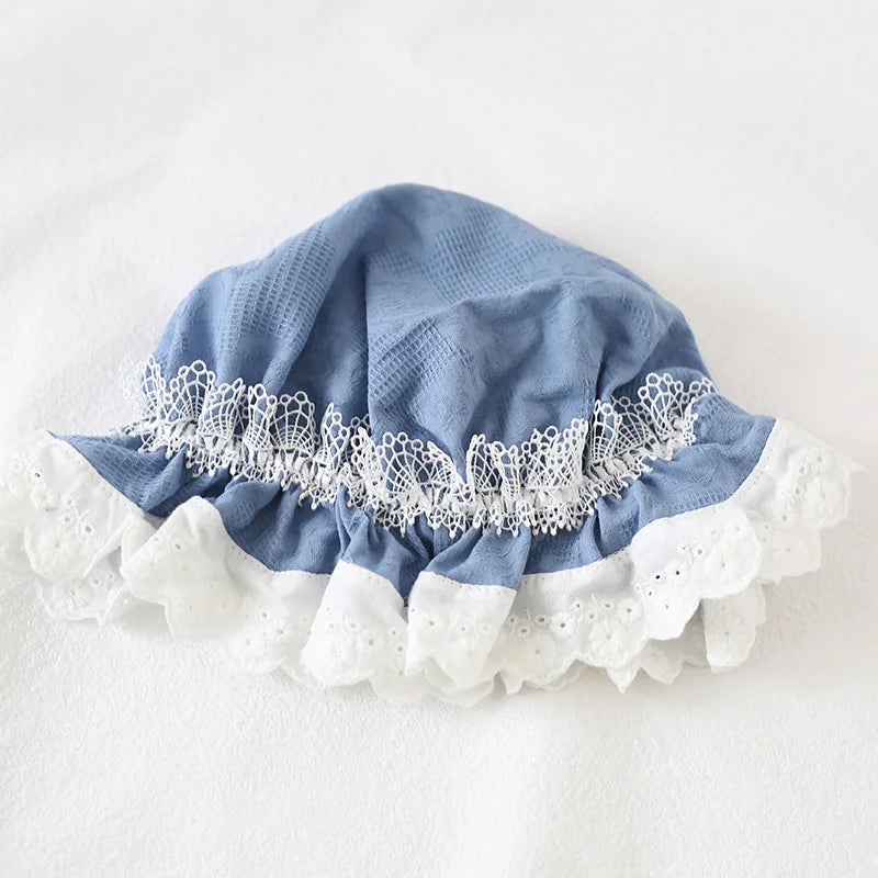 Blue lace bonnet for Lolita garden parties or spring strolls