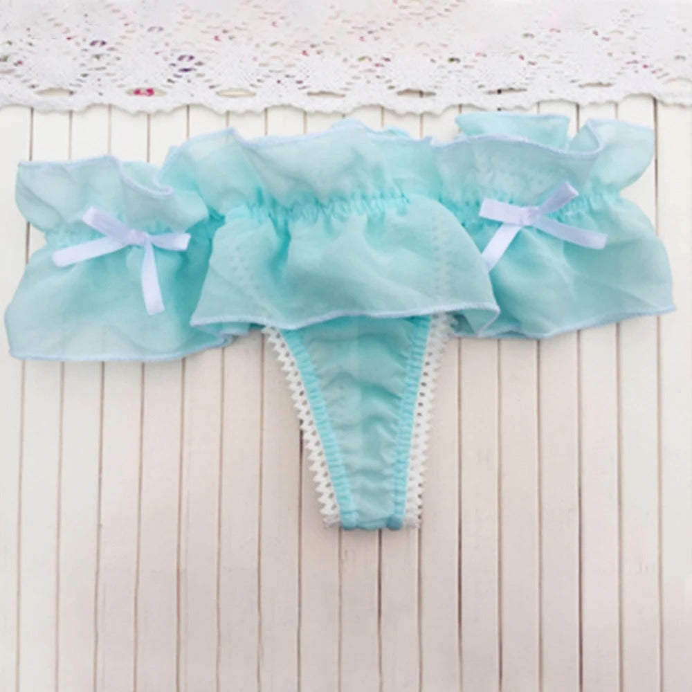 Blue sky frilly thong with ribbon sides, dreamy kawaii ddlg lingerie cutecore