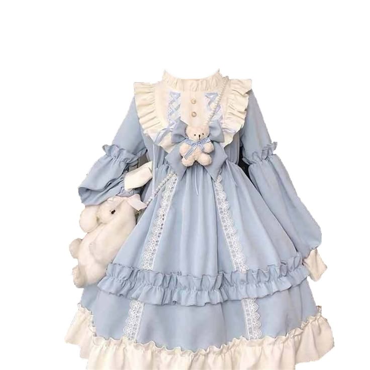 blue teddy sweetheart lolita dress with ruffles lace and plush teddy for ddlg abdl dress up