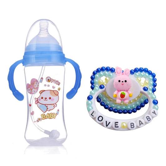 Pastel blue binky and bottle set for DDLG ABDL soft babycore and little space comfort