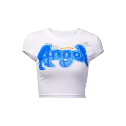 Blueberry pastel Angel Crop Tee for baby girls and littles, comfy cotton blend with cropped tease fit for ABDL and DDLG play