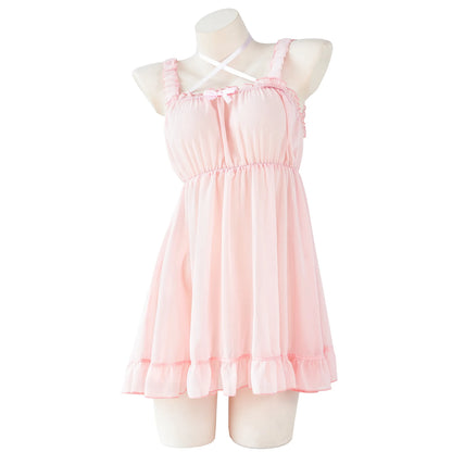 Blush rose and cream kawaii sleep dress, pastel cutecore nightwear for dreamy cozy vibes and playful lounging