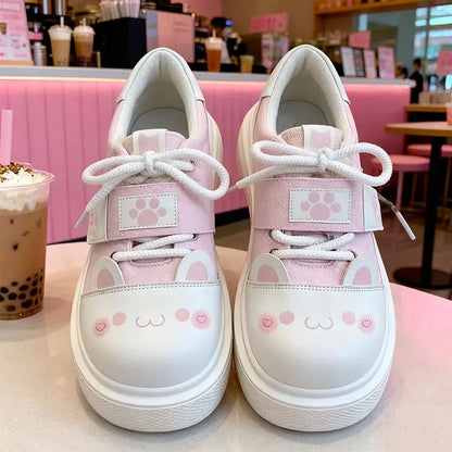 Blushing kitten paws kawaii sneakers with adorable paw marks, perfect for cutecore, DDLG, and ABDL