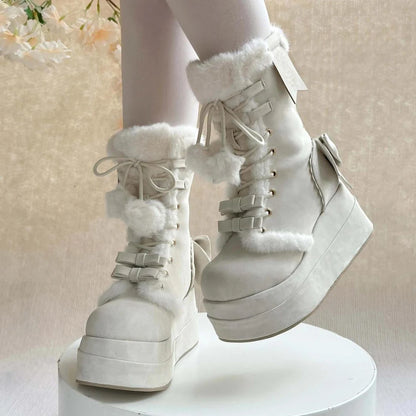 Bonbon Doll Heart Platform Boots in pastel beige, kawaii, dollcore, ABDL/DDLG soft girl vibes