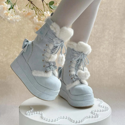 Bonbon Doll Heart Platform Boots in pastel blue, soft girl and cutecore aesthetic
