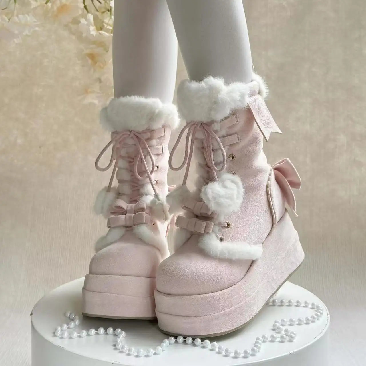 Bonbon Doll Heart Platform Boots in pastel pink, kawaii/DDLG/ABDL cutecore footwear