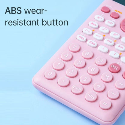 Boss Babe pink calculator with multi-functional scientific features, large numeric keys, and dual-line LCD display.
