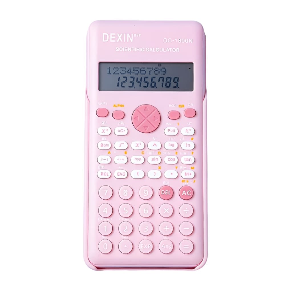Pink Boss Babe scientific calculator with 240 functions, dual-line LCD, large keys, and durable anti-collision cover.