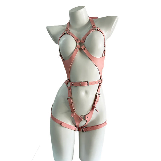 Soft pink Bound Beauty lingerie harness and tights set for playful roleplay