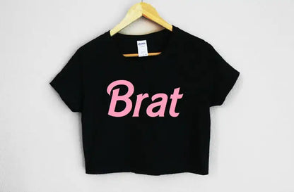 Brat Energy Crop Top in black featuring cheeky bratty design, comfy fit, ideal for ddlg, abdl, and bold baddie looks