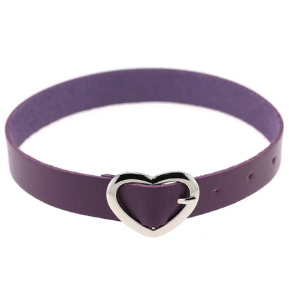 Violet choker with spikes and heart charms, submissive style accessory