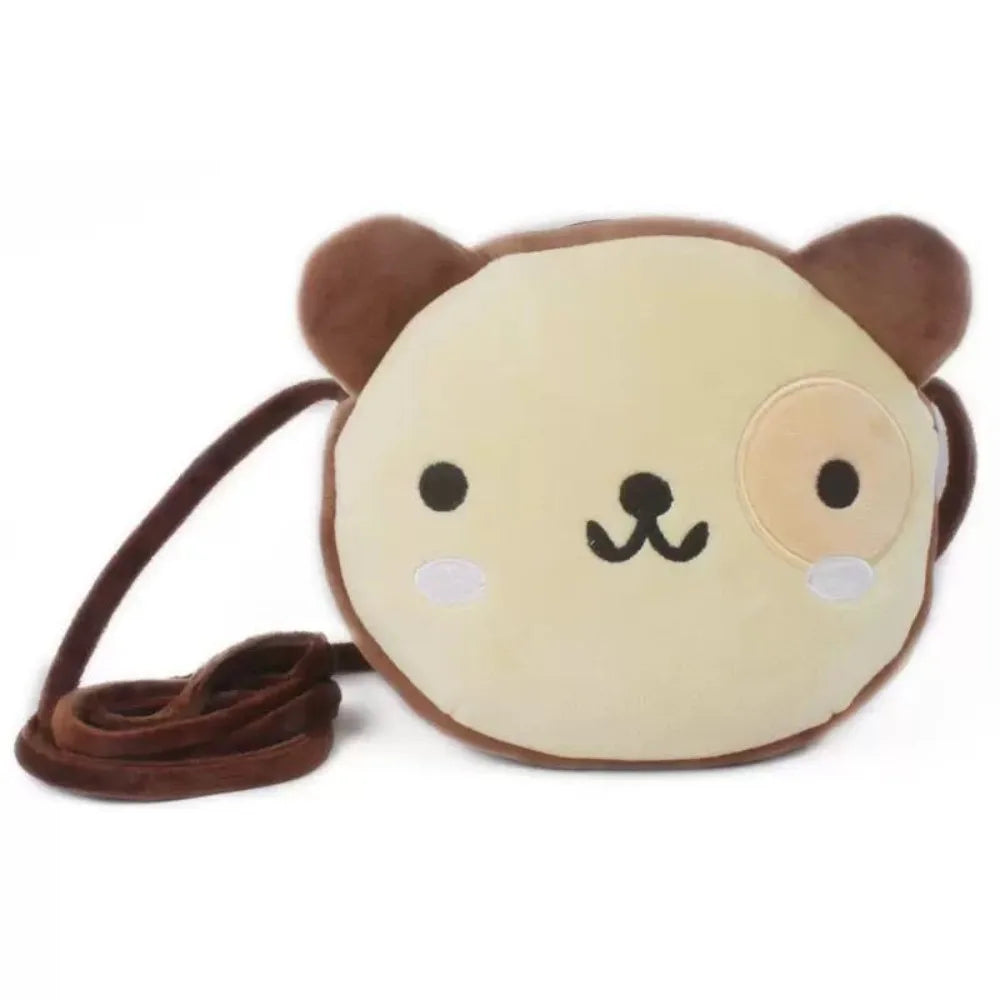 Brown bear plush crossbody bag for kawaii fashion, ABDL accessories, and pastel lovers