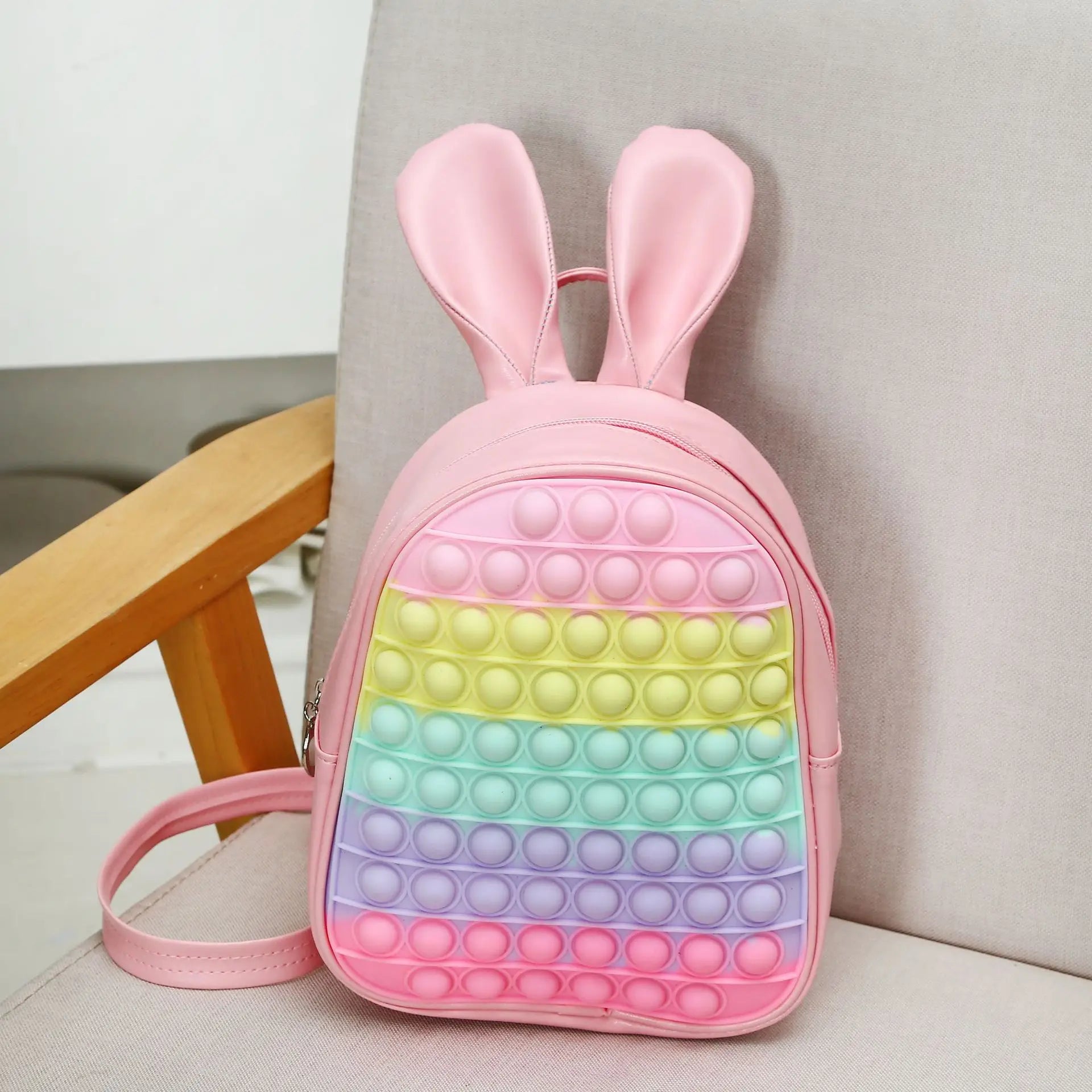Bubble Pop Bunny Backpack in soft pastel pink, DDLG ABDL kawaii girly bubble pop bag