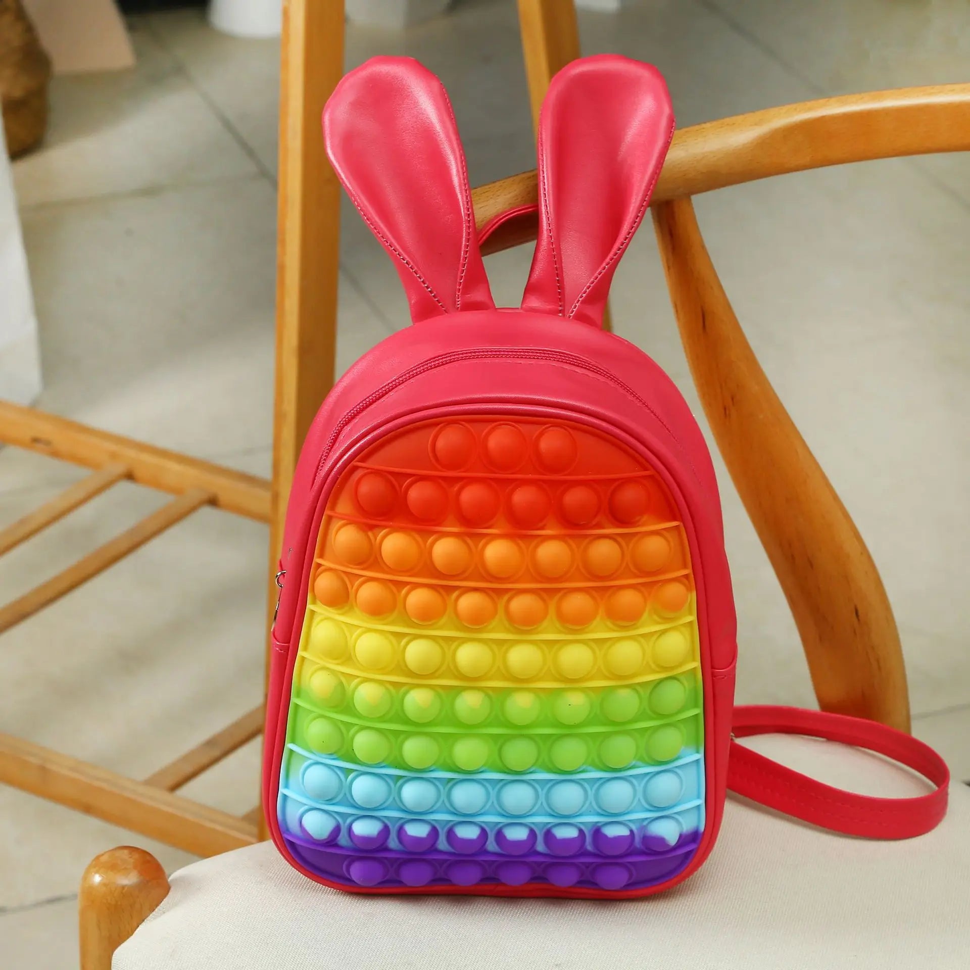 Bubble Pop Bunny Backpack in bright red silicone, kawaii fidget bag for DDLG ABDL littles
