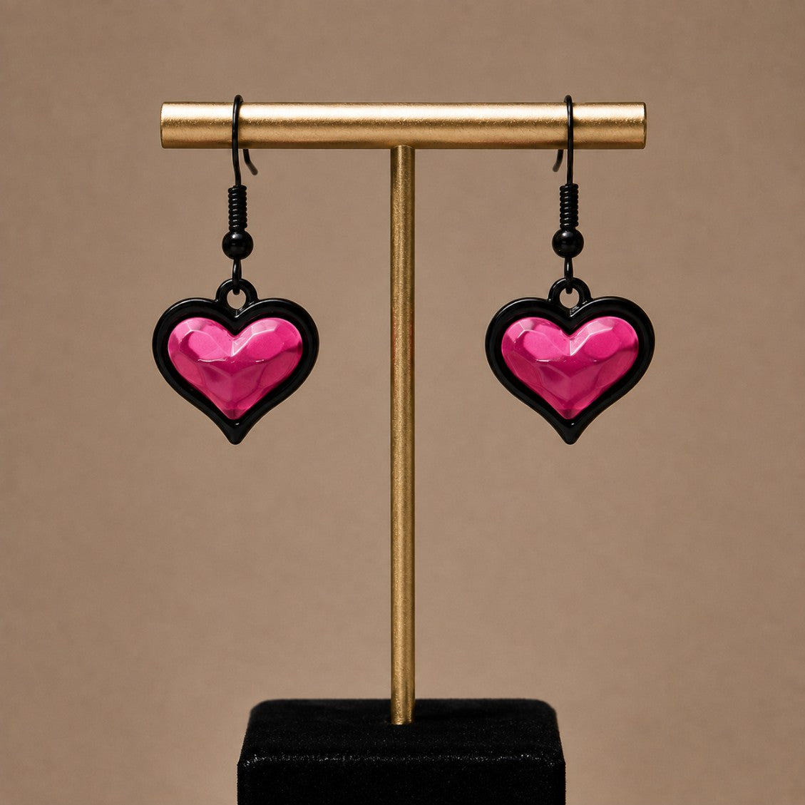 Black and hot pink bubblegum goth sweetheart earrings, pastel goth accessory
