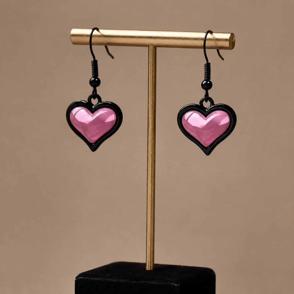 Pastel pink and black bubblegum goth sweetheart earrings, DDLGirl style