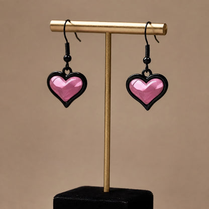 Pastel pink and black bubblegum goth sweetheart earrings, DDLGirl style