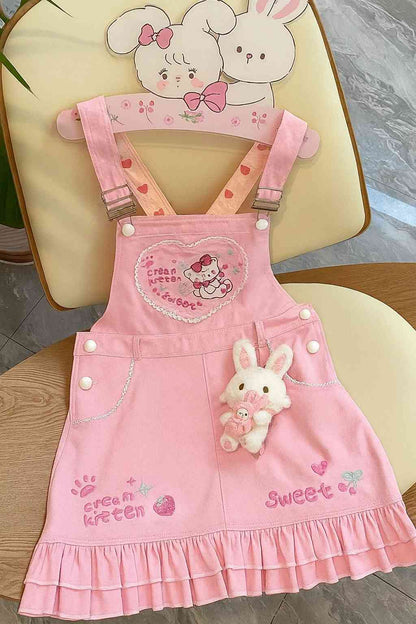 Bubblegum pink kawaii suspender skirt and top set for DDLG ABDL pastel fashion lovers