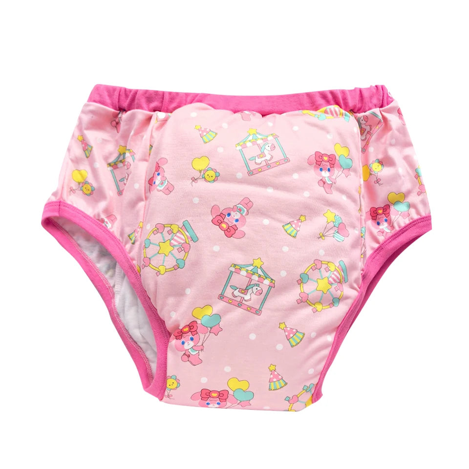 Bunny Carnival Cutie Training Pants with rainbow fairground design, kawaii DDLG ABDL cutecore outfit