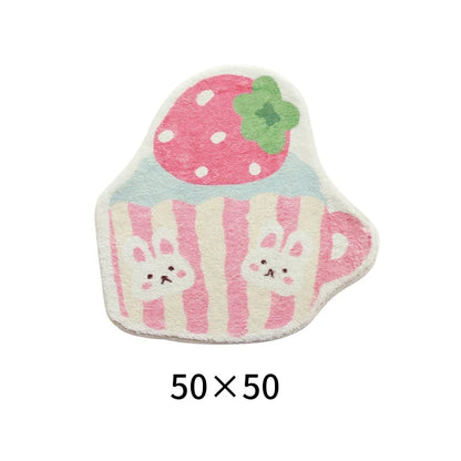 Bunny cup with strawberry on top kawaii pastel rug, cute and cozy floor decor
