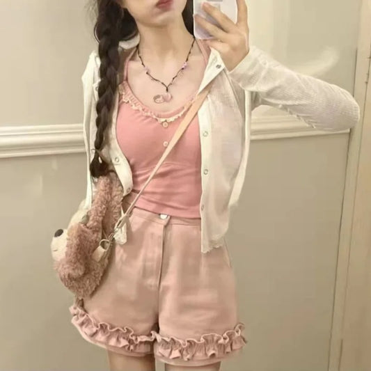 Soft ABDL kawaii Candy Fluff Frill Shorts for playful lounge and pastel aesthetic