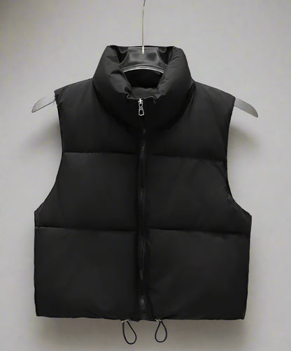 Candy Shop Cropped Puffer Vest, Black, edgy baddiecore outerwear, DDLG/kawaii inspired cropped puffer