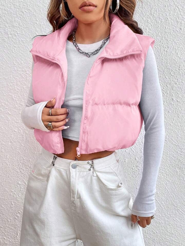 Candy Shop Cropped Puffer Vest, Pink #2, pastel cutecore and babycore style, flirty and playful layering