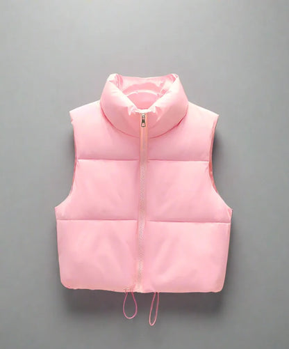 Candy Shop Cropped Puffer Vest, Pink #5, pastel cutecore DDLG jacket, lightweight cropped style for babycore outfits