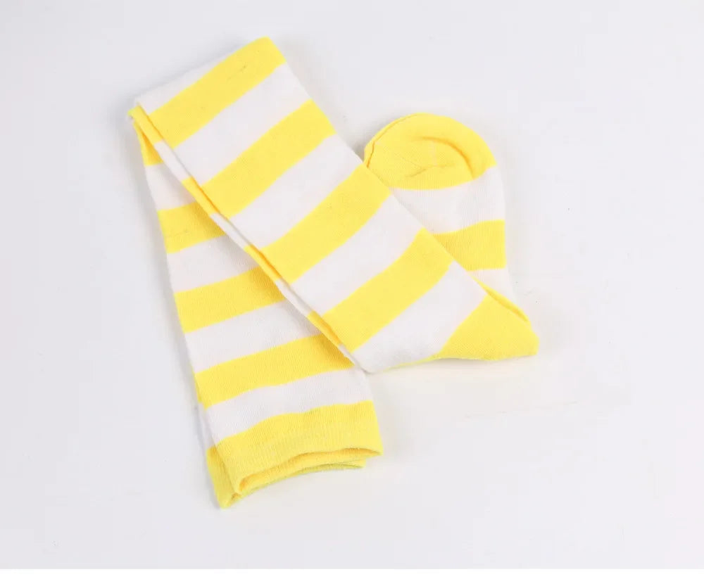 Candy Stripe Crush Stockings in lemon color, bold two-color stripes for DDLG/ABDL cutecore outfits