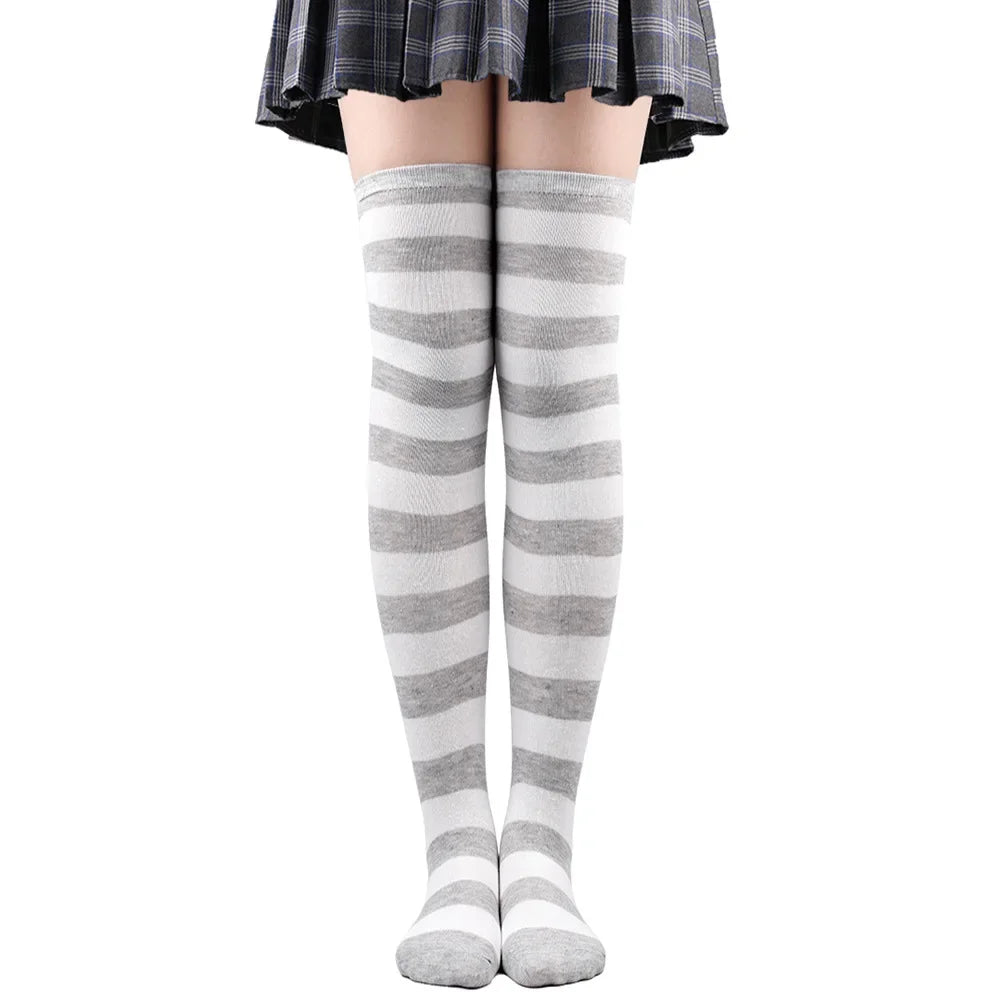 Candy Stripe Crush Stockings in light gray, versatile DDLG/ABDL cutecore and kawaii fashion piece