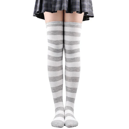 Candy Stripe Crush Stockings in light gray, versatile DDLG/ABDL cutecore and kawaii fashion piece
