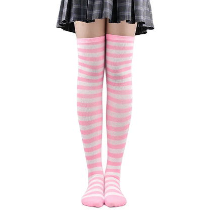 Candy Stripe Crush Stockings in pastel pink, comfy above-knee socks for DDLG/ABDL cutecore layering