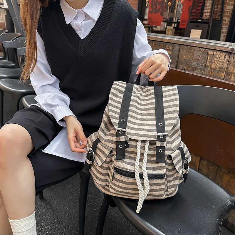 Candy Stripe Y2K Backpack with playful two-color stripes — kawaii cutecore ddlg baddie accessory for school, outings, and trendy little space looks
