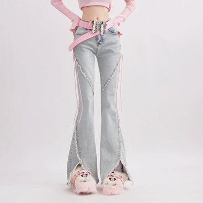 Candyfloss Dream Ribbon Denim with pastel pink ribbon lace-up, soft girl and ABDL kawaii Y2K style