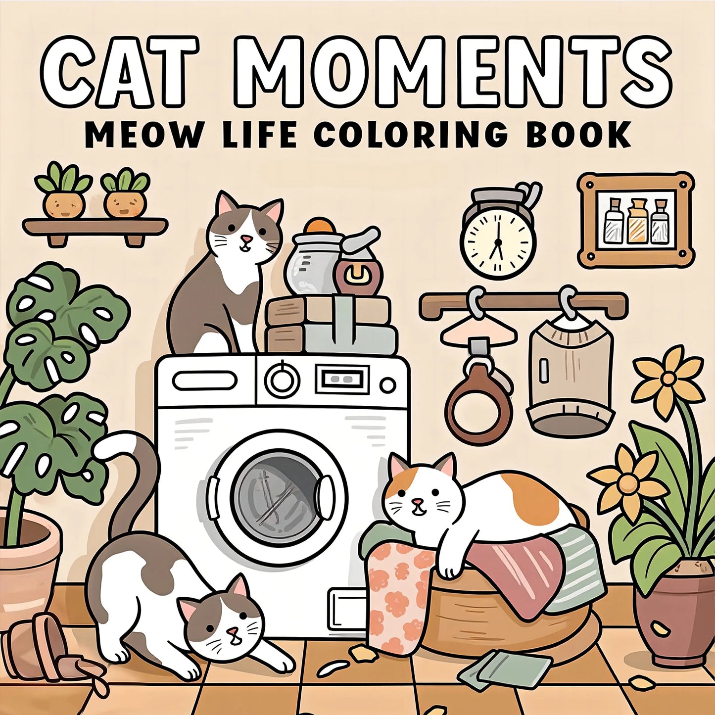 Kawaii cat whiskers coloring book with cute illustrations for stress relief and fun
