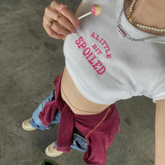 Certified Little Braat Crop Tee in white, cute bratty babygirl vibes for DDLG and cutecore fashion