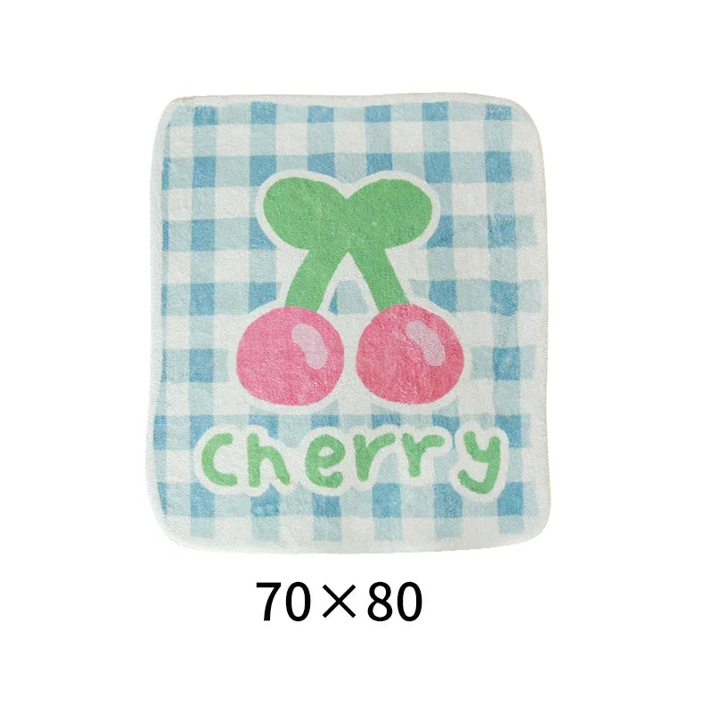 Cherry and blue plaid kawaii rug design with pastel colors, perfect for cozy kawaii room decor