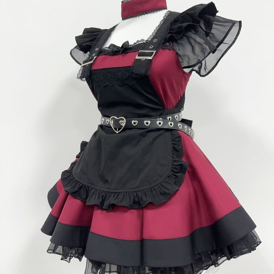 Cherry Doll Gothic Maid Set for DDLG ABDL soft play and cosplay, cute dollcore maid outfit with goth flair