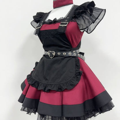 Cherry Doll Gothic Maid Set for DDLG ABDL soft play and cosplay, cute dollcore maid outfit with goth flair