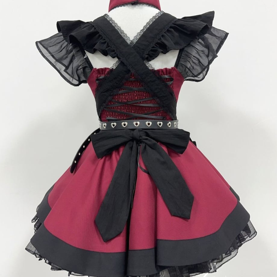 Cherry Doll Gothic Maid Set back view highlighting mini length and flirty fit, cute goth maidcore fashion