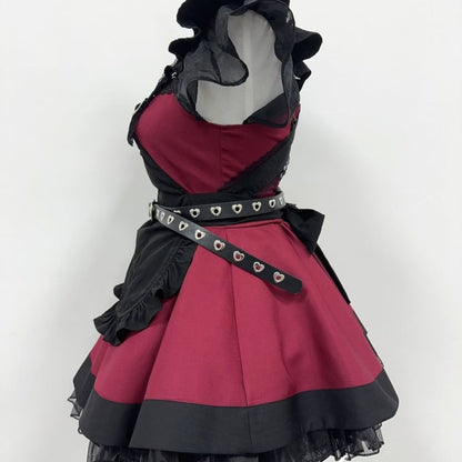 Cherry Doll Gothic Maid Set showing side line belt details and fitted waist, cute gothic dollcore maid look