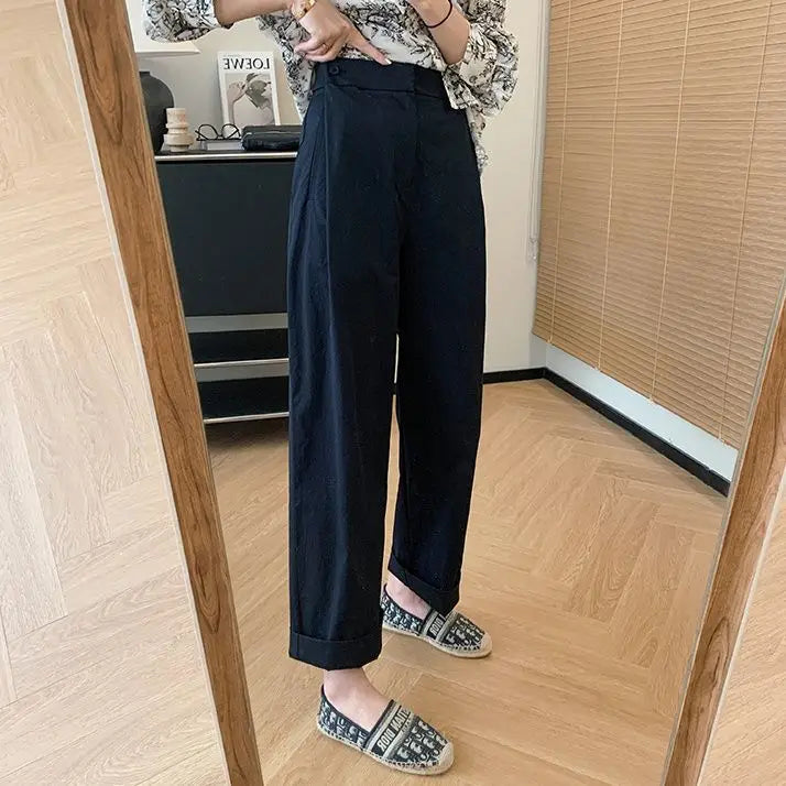 Cherry Milk Black Wide Leg Pants, relaxed fit with pastel-inspired soft-girl charm for everyday cute outfits