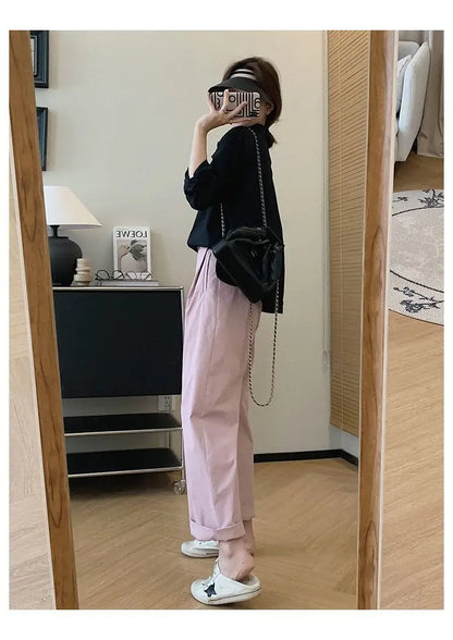 Cherry Milk Pink Wide Leg Pants, wide-leg comfy pants perfect for kawaii, babycore, and soft-girl looks